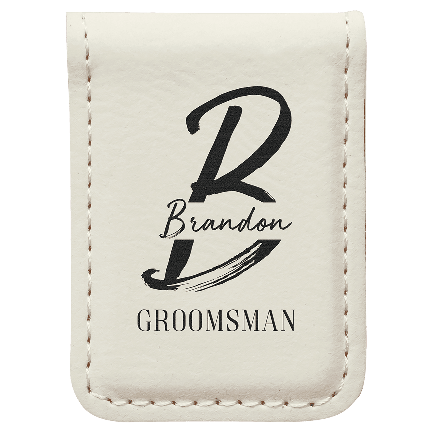 White laser engravable leatherette money clip personalized gift