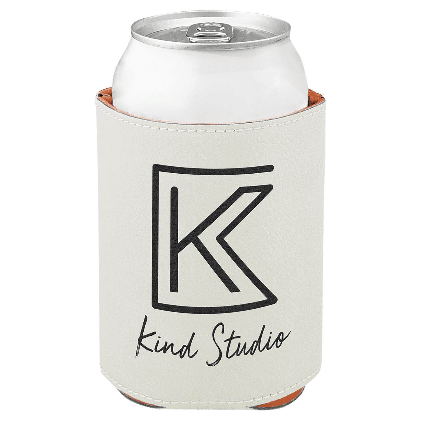 Personalized 3.75 inch leatherette can beverage holder with custom engraved name or monogram