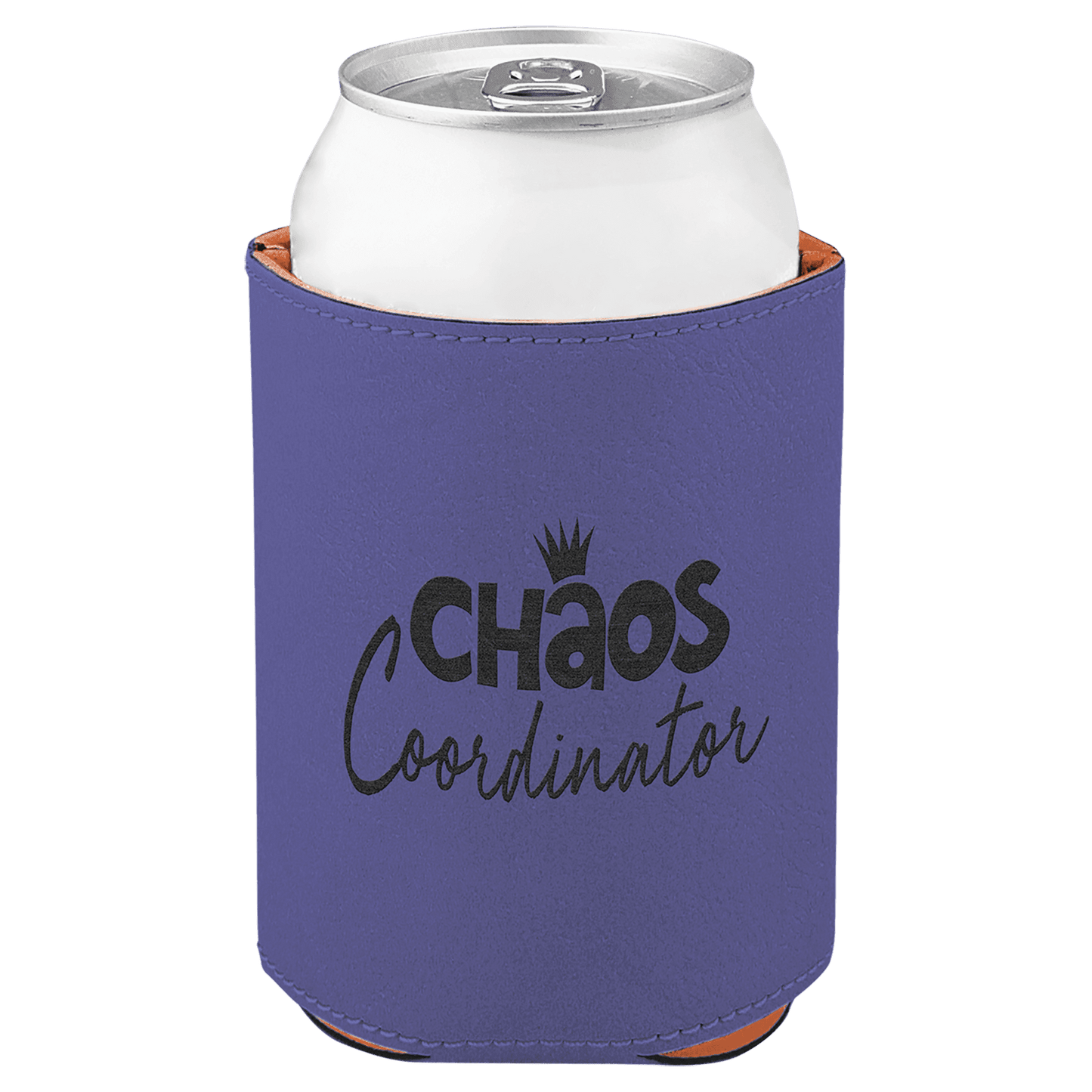 Personalized 3.75 inch leatherette can beverage holder with custom engraved name or monogram