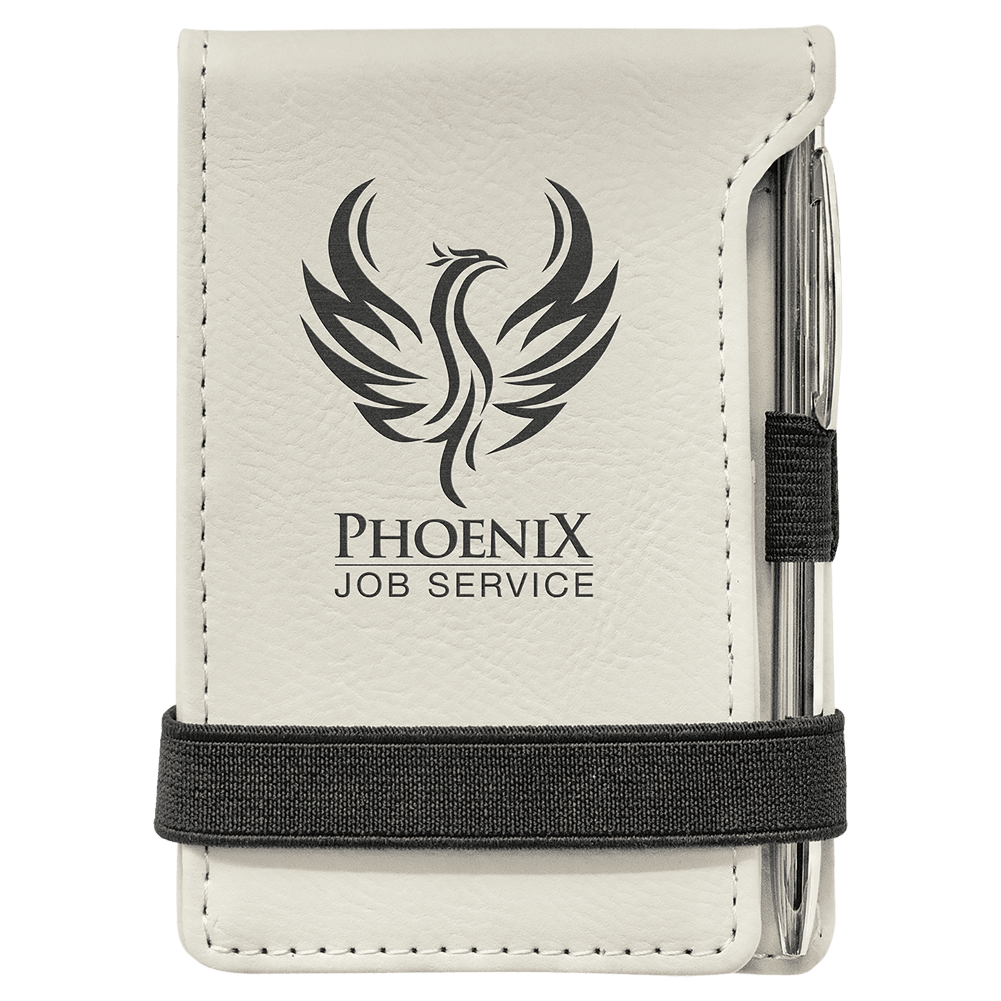White 3 1/4" x 4 3/4" laser engravable leatherette notepad personalized gift