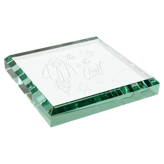 3" x 3" x 1/2" Jade Glass Paperweight crystal award laser engravable