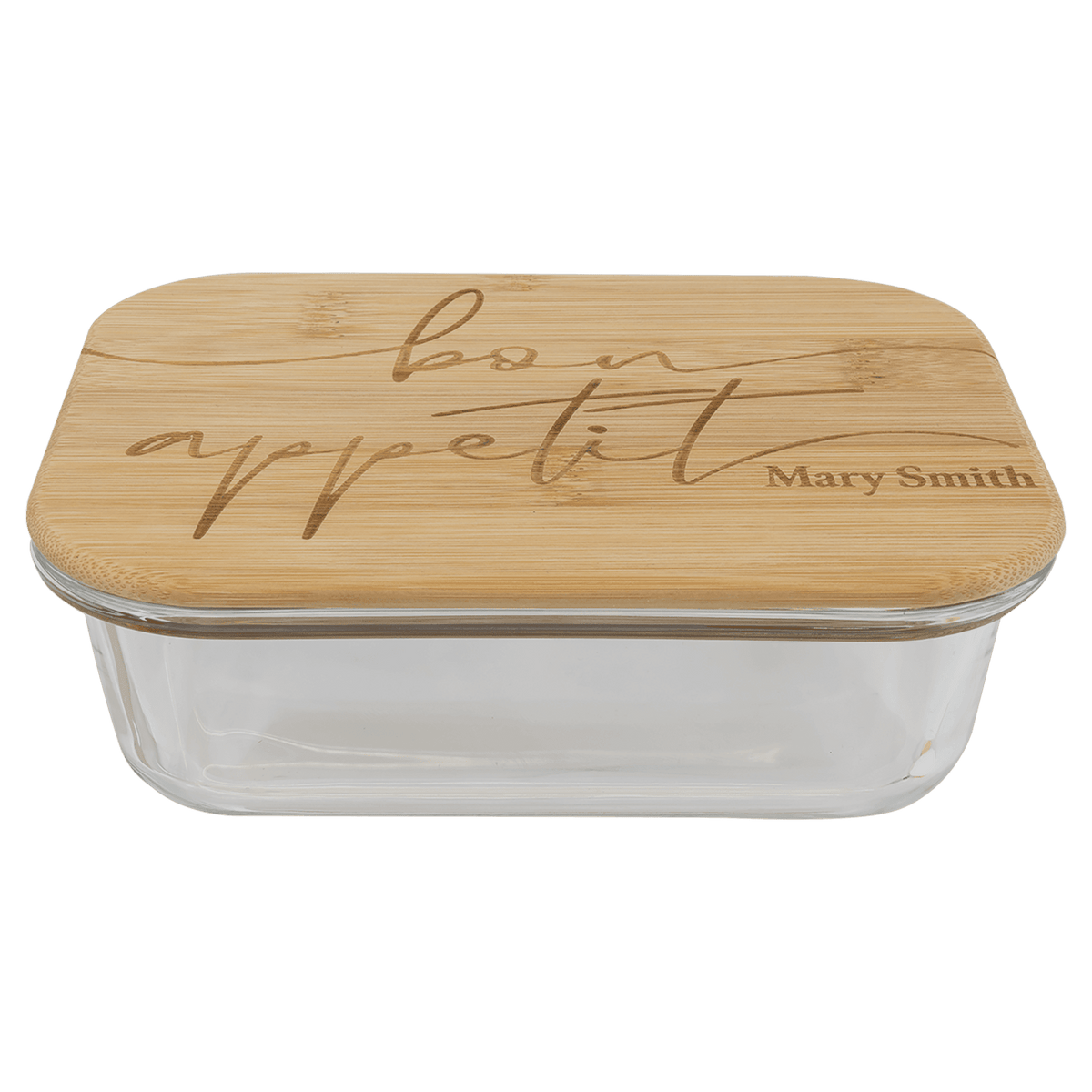 21 oz Rectangle Glass Container Bamboo Lid laser engravable personalized gift
