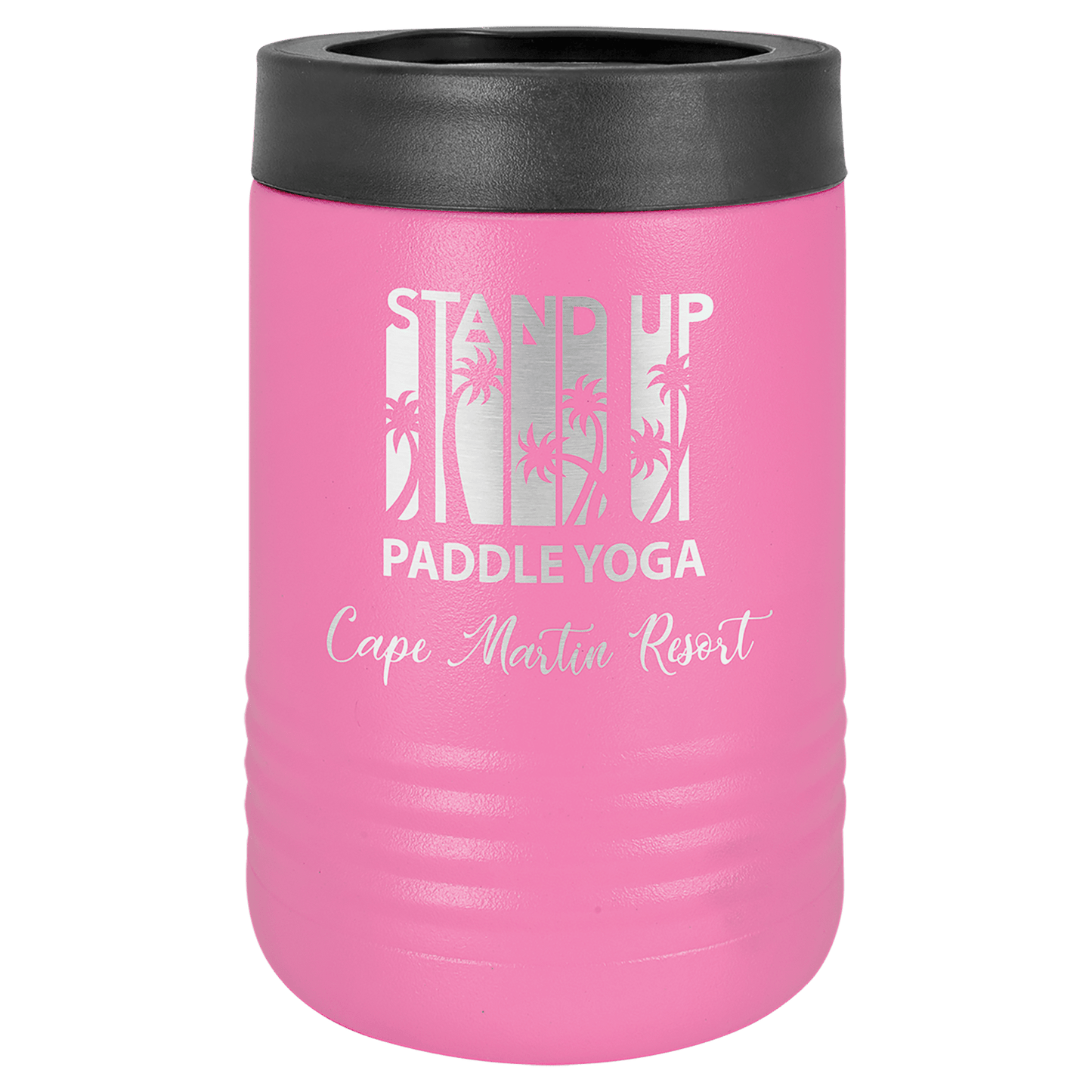 Personalized stainless steel vacuum insulated can and bottle holder with custom engraved name or design