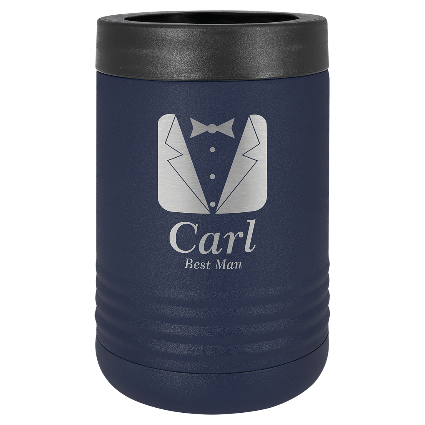Personalized stainless steel vacuum insulated can and bottle holder with custom engraved name or design
