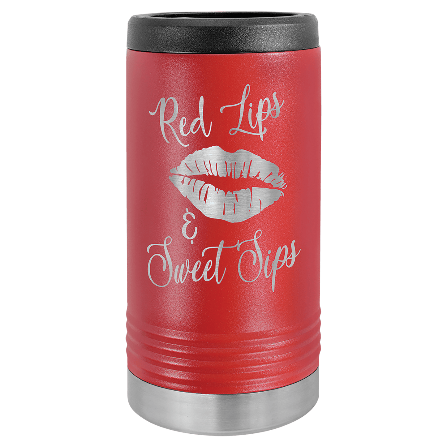 Personalized stainless steel slim can insulated beverage holder with custom engraved name or design