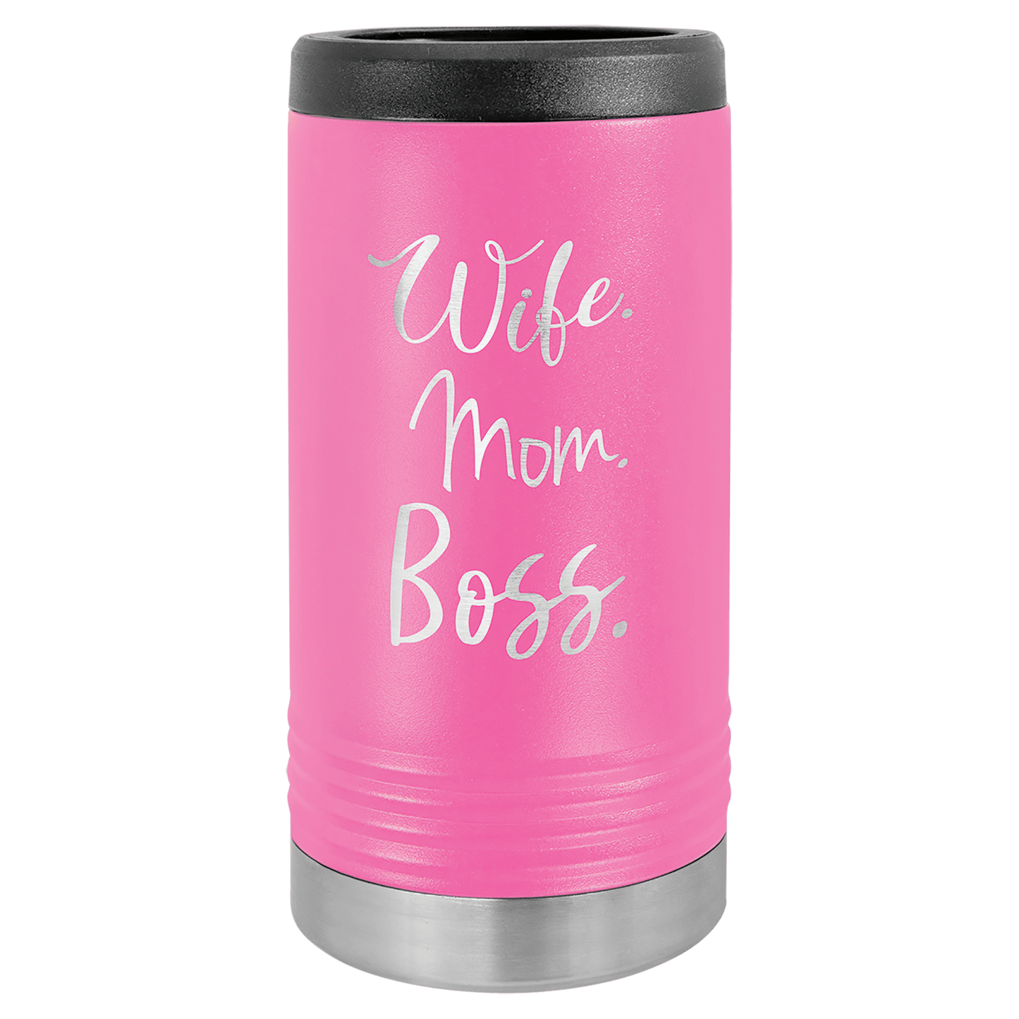 Personalized stainless steel slim can insulated beverage holder with custom engraved name or design