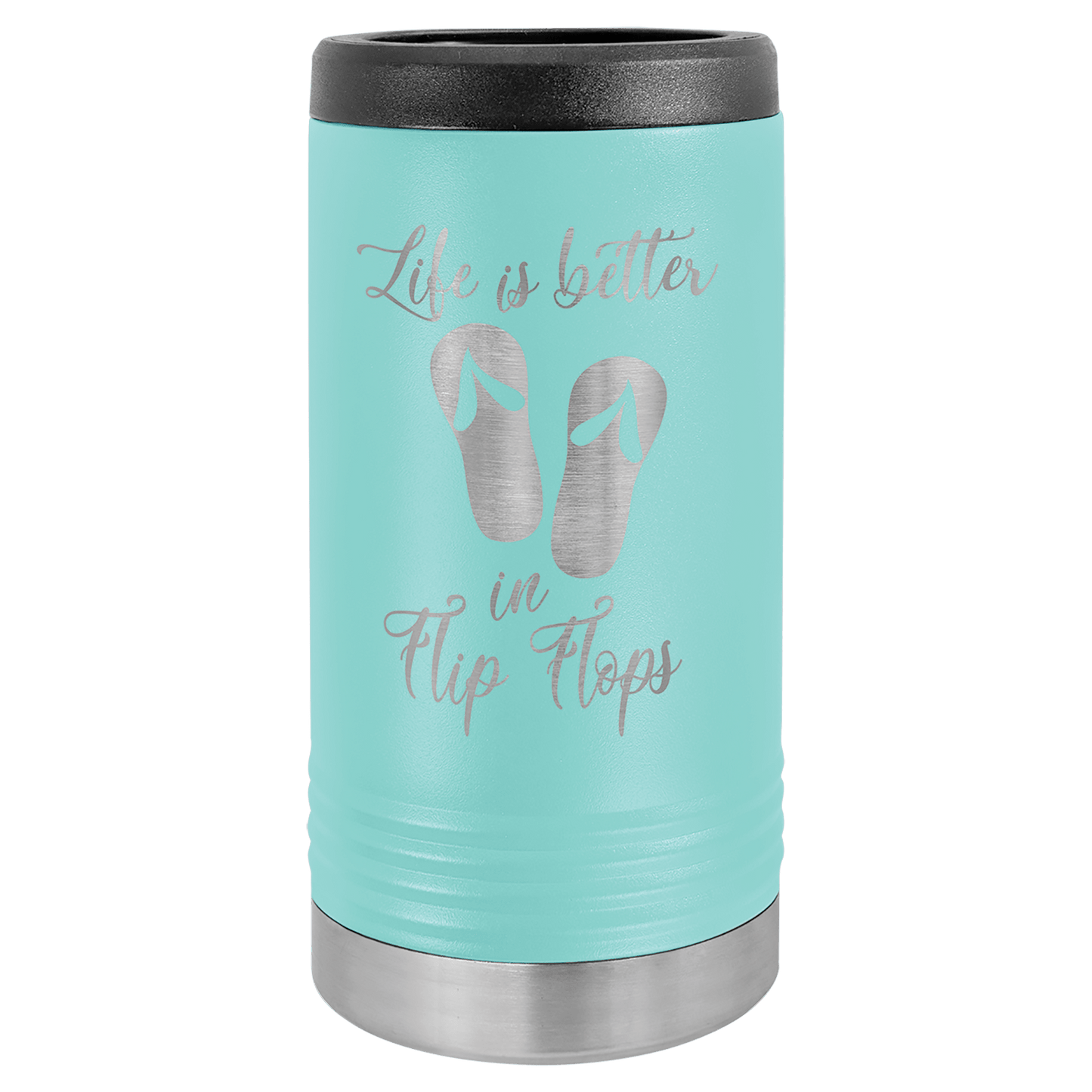 Personalized stainless steel slim can insulated beverage holder with custom engraved name or design