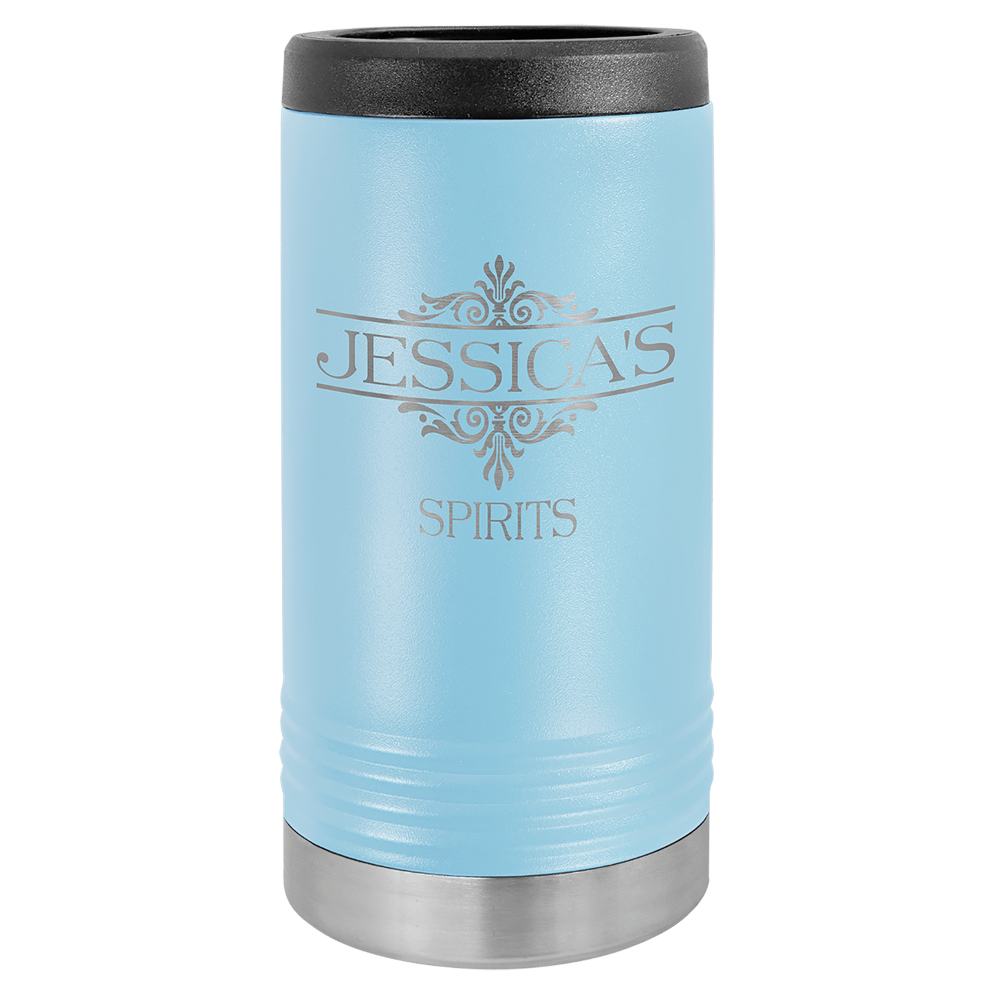 Personalized stainless steel slim can insulated beverage holder with custom engraved name or design
