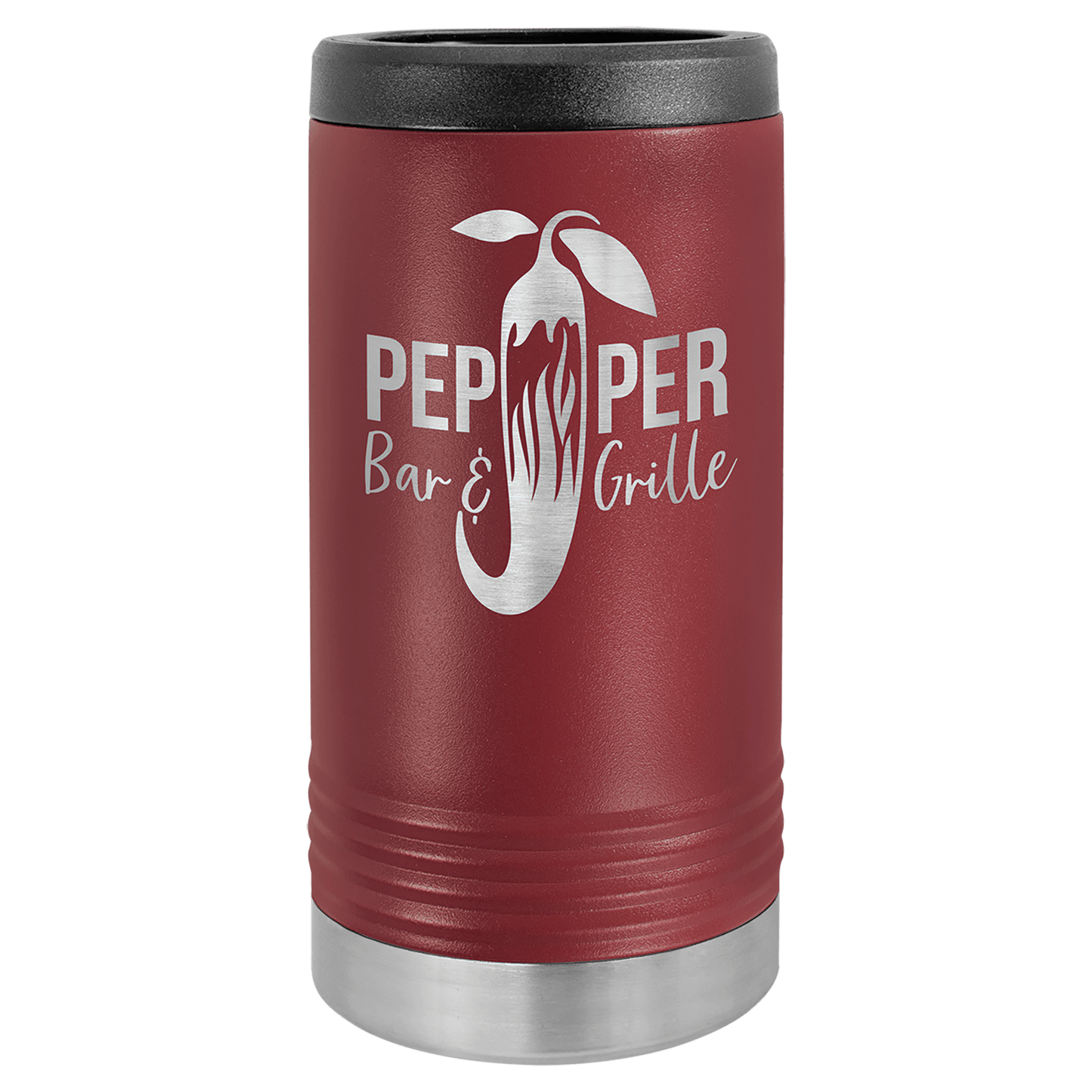 Personalized stainless steel slim can insulated beverage holder with custom engraved name or design