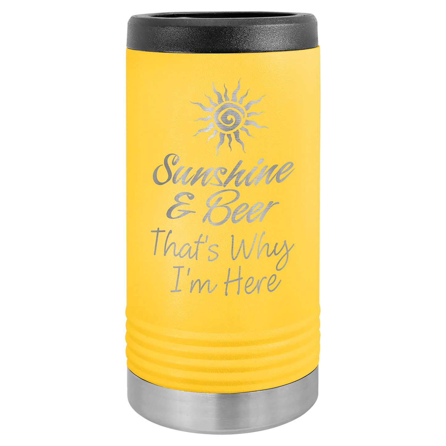 Personalized stainless steel slim can insulated beverage holder with custom engraved name or design