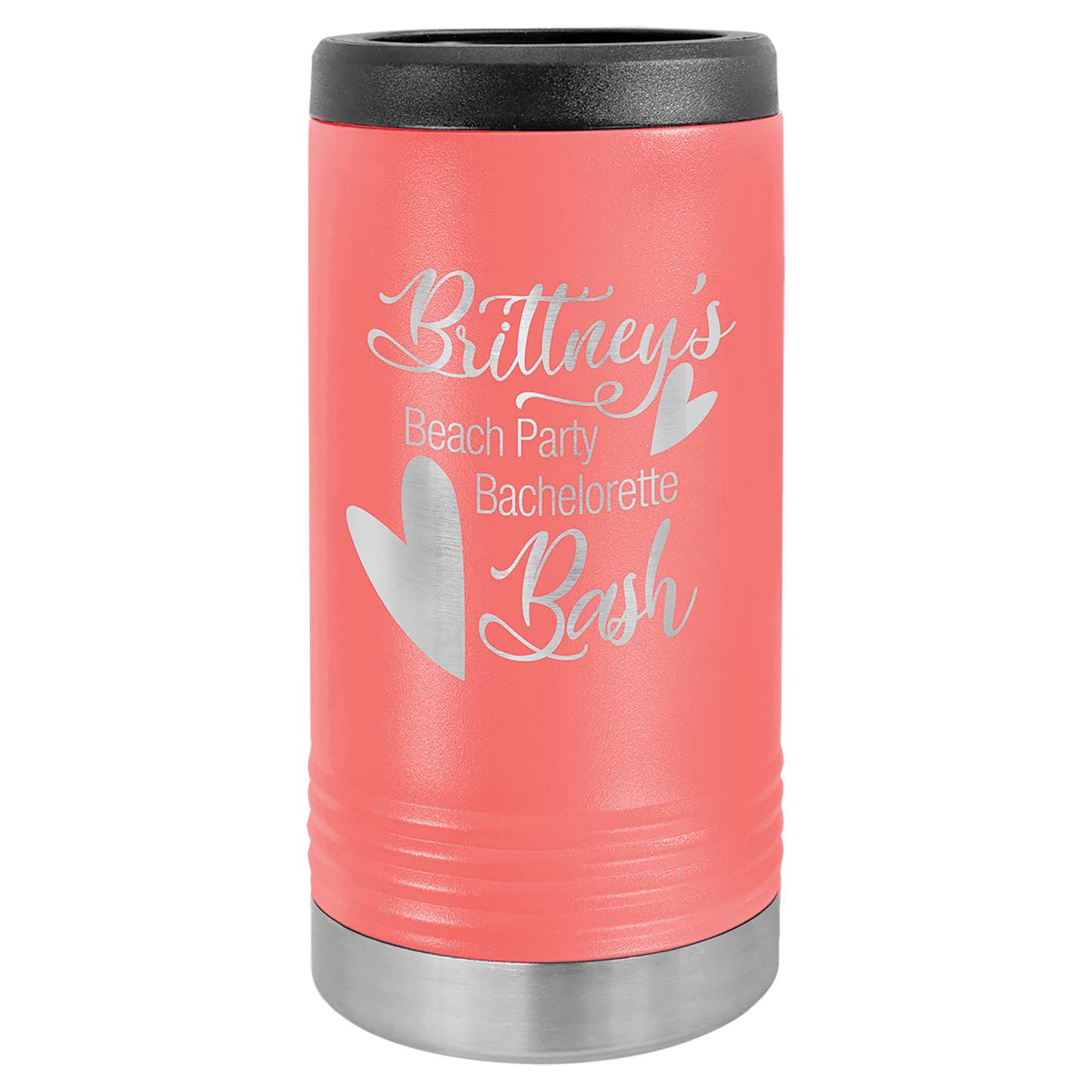 Personalized stainless steel slim can insulated beverage holder with custom engraved name or design