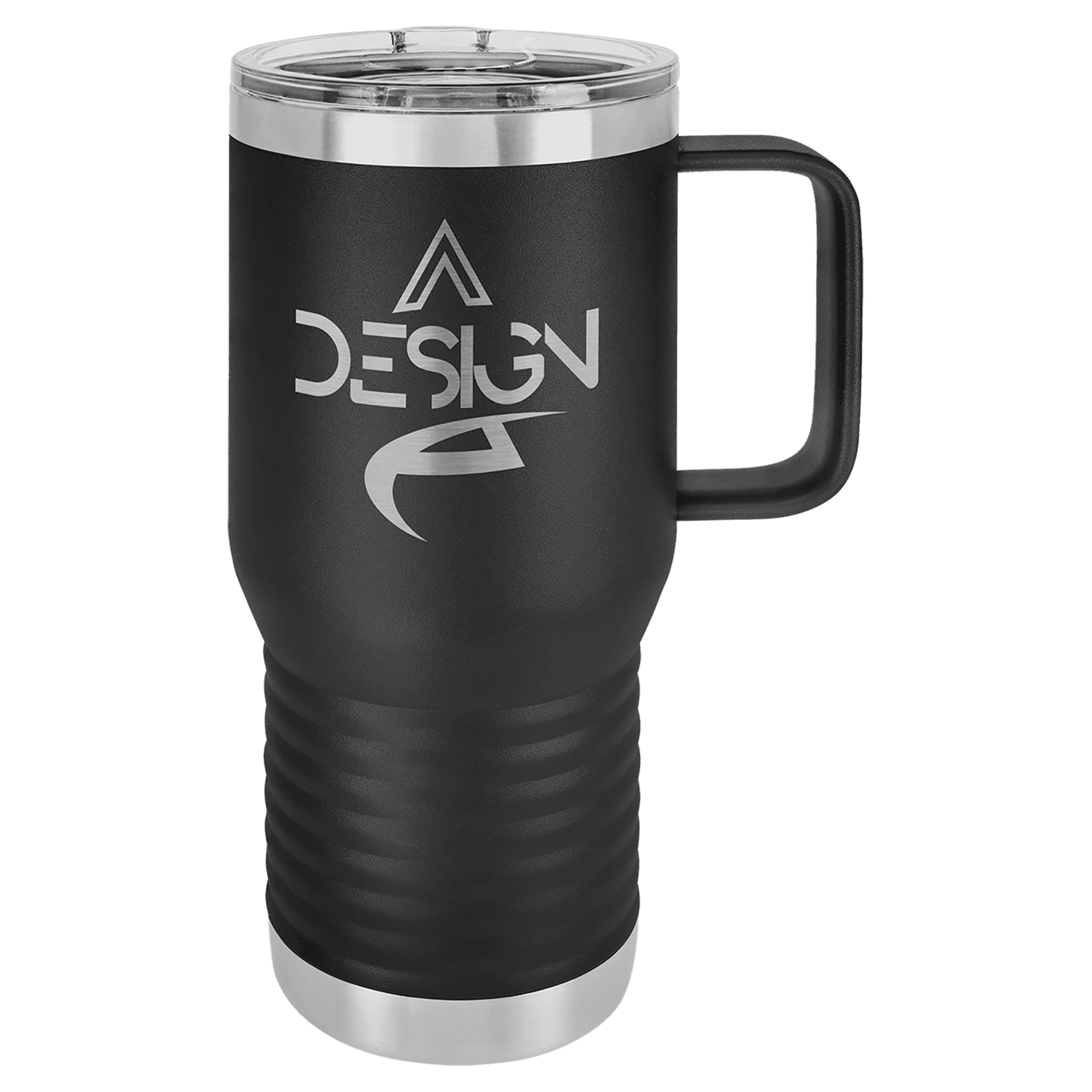 Personalized 20 oz. insulated stainless steel travel mug with slider lid and custom engraved name or message