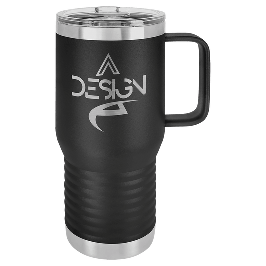 Personalized 20 oz. insulated stainless steel travel mug with slider lid and custom engraved name or message