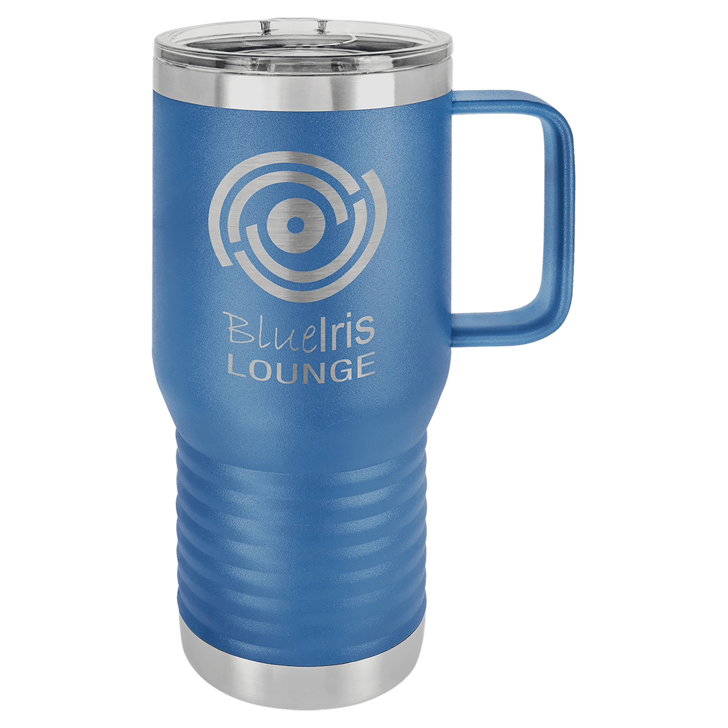 Personalized 20 oz. insulated stainless steel travel mug with slider lid and custom engraved name or message
