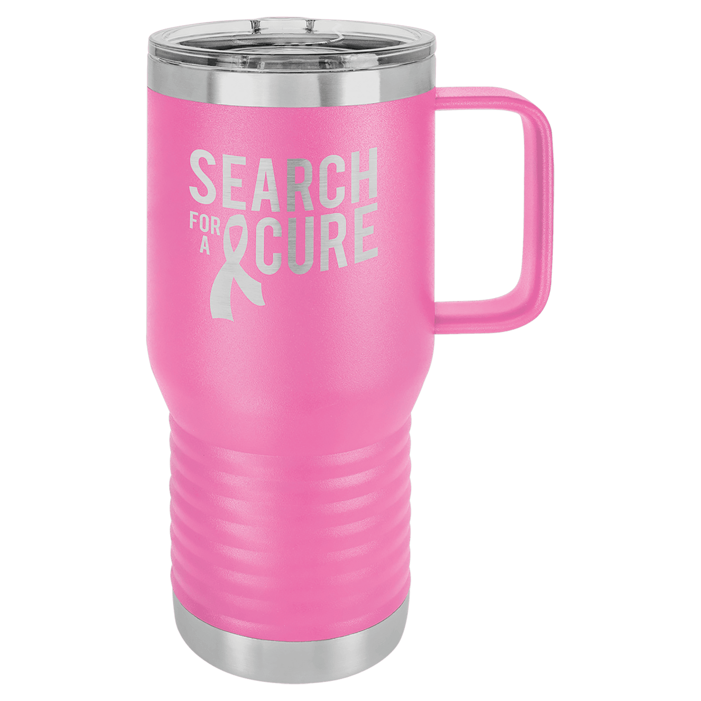 Personalized 20 oz. insulated stainless steel travel mug with slider lid and custom engraved name or message