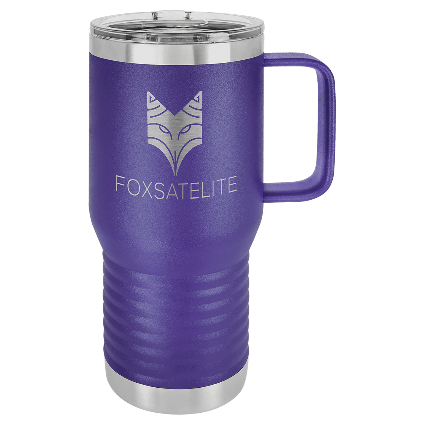 Personalized 20 oz. insulated stainless steel travel mug with slider lid and custom engraved name or message