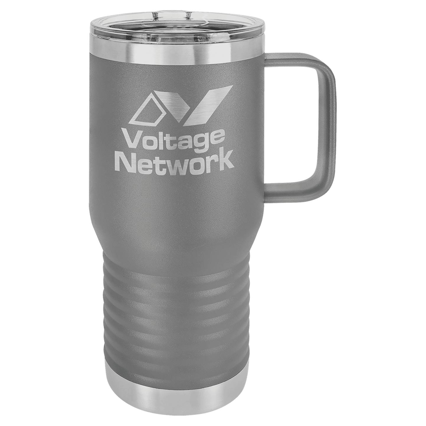 Personalized 20 oz. insulated stainless steel travel mug with slider lid and custom engraved name or message