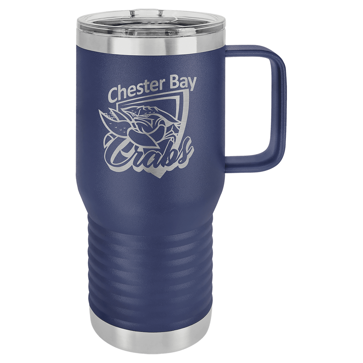 Personalized 20 oz. insulated stainless steel travel mug with slider lid and custom engraved name or message
