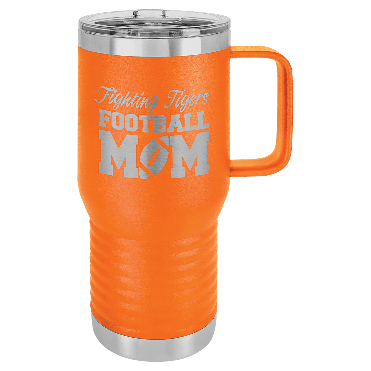 Personalized 20 oz. insulated stainless steel travel mug with slider lid and custom engraved name or message