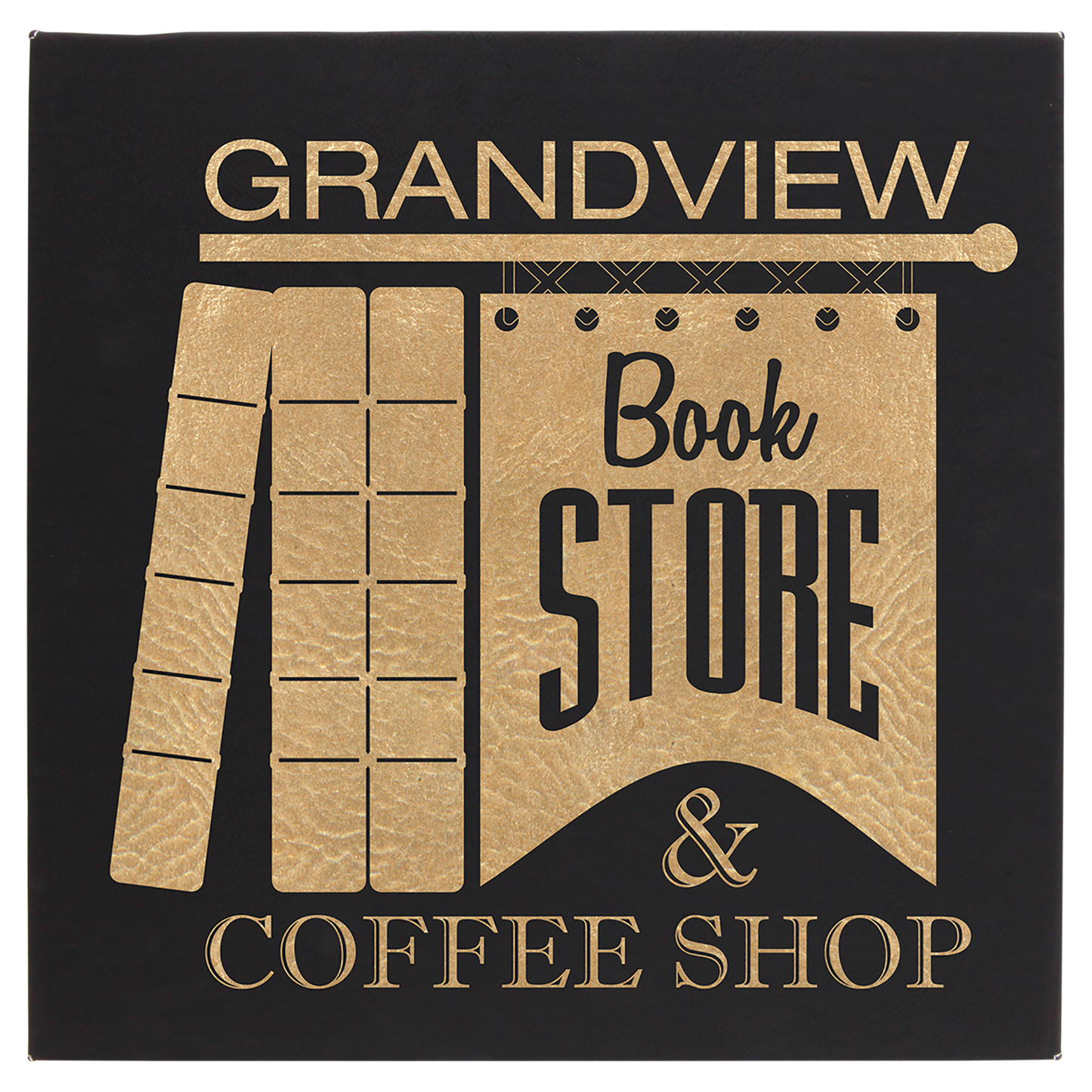 Black/Gold 14" x 14" laser engravable leatherette wall decor personalized