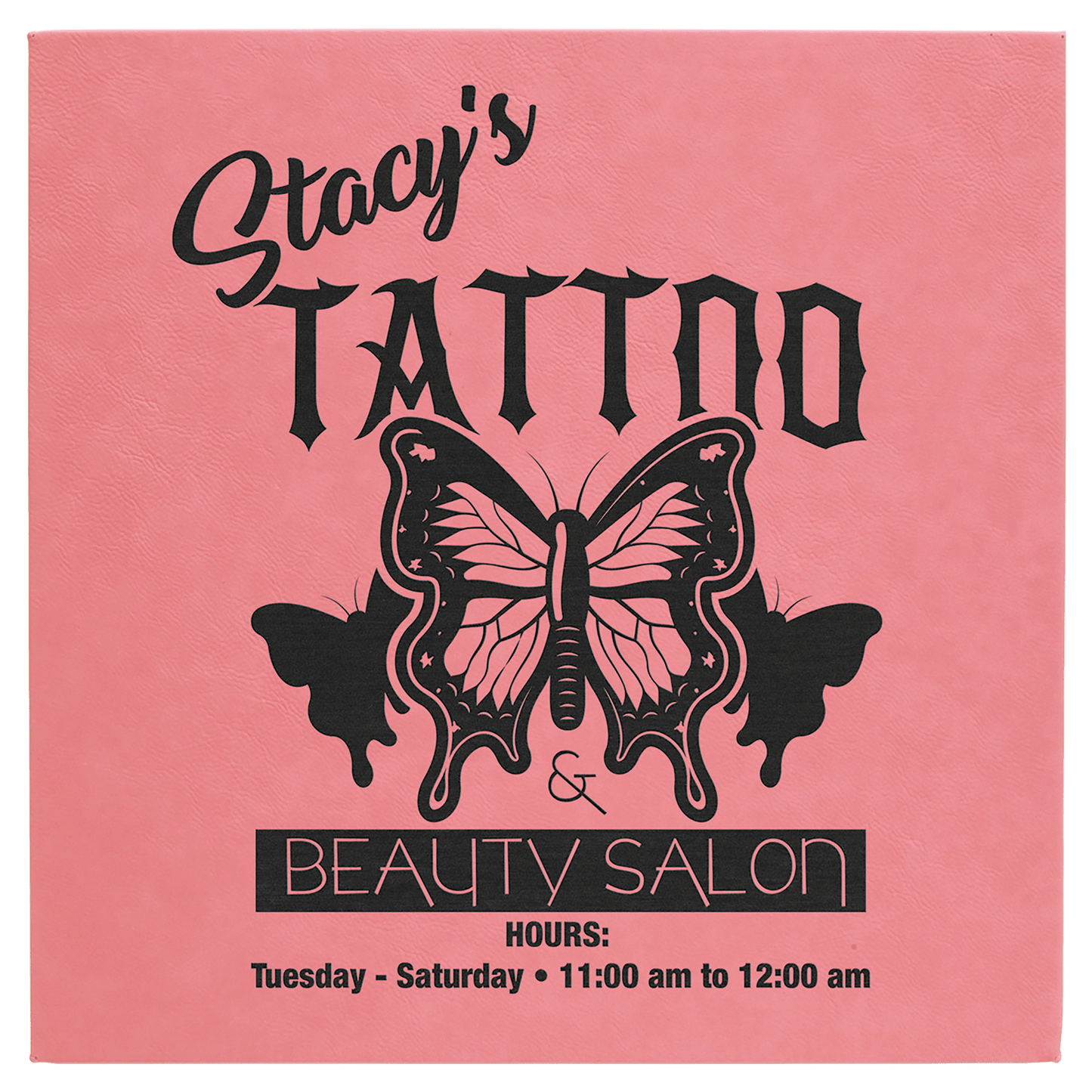 Pink 14" x 14" laser engravable leatherette wall decor personalized