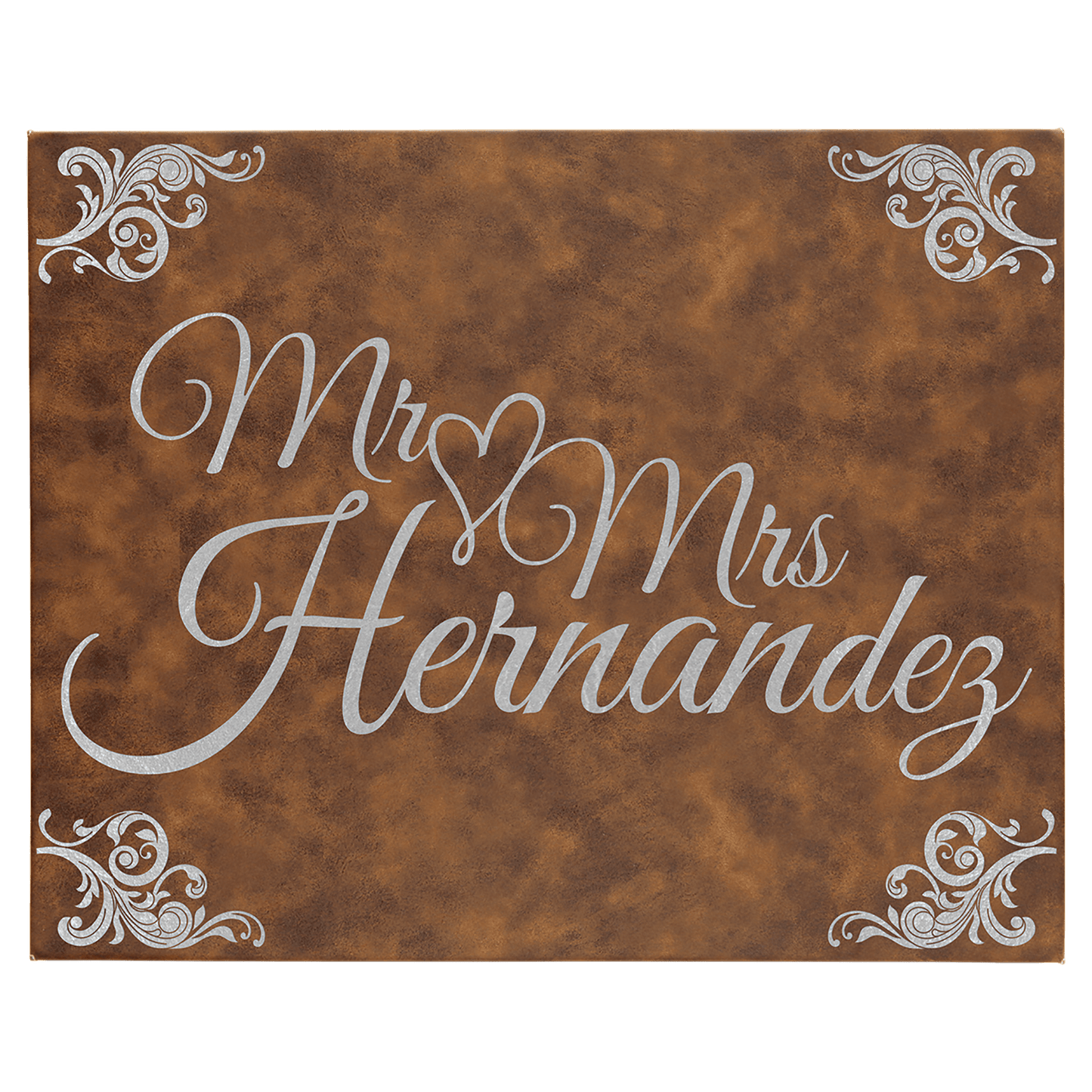 Rustic/Silver 16" x 20" laser engravable leatherette wall decor personalized