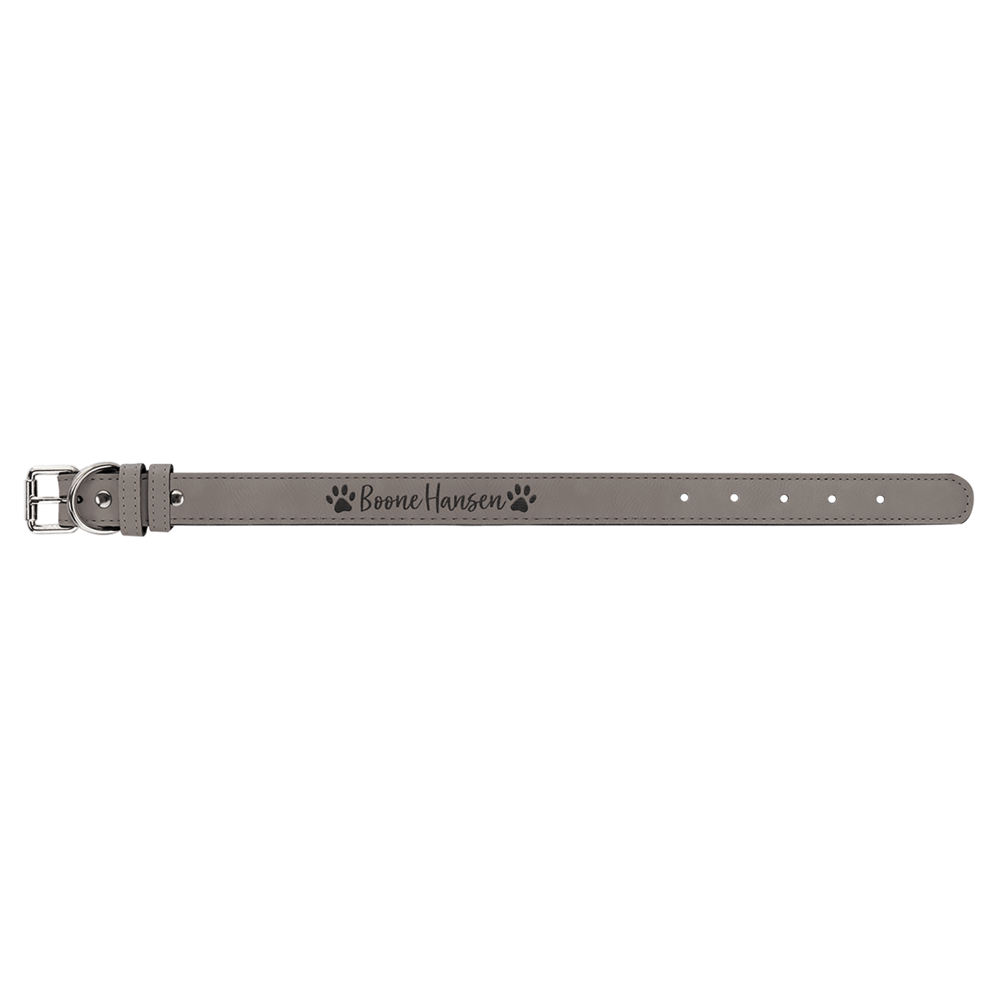 Gray small laser engraved leatherette dog collar personalized pet ID