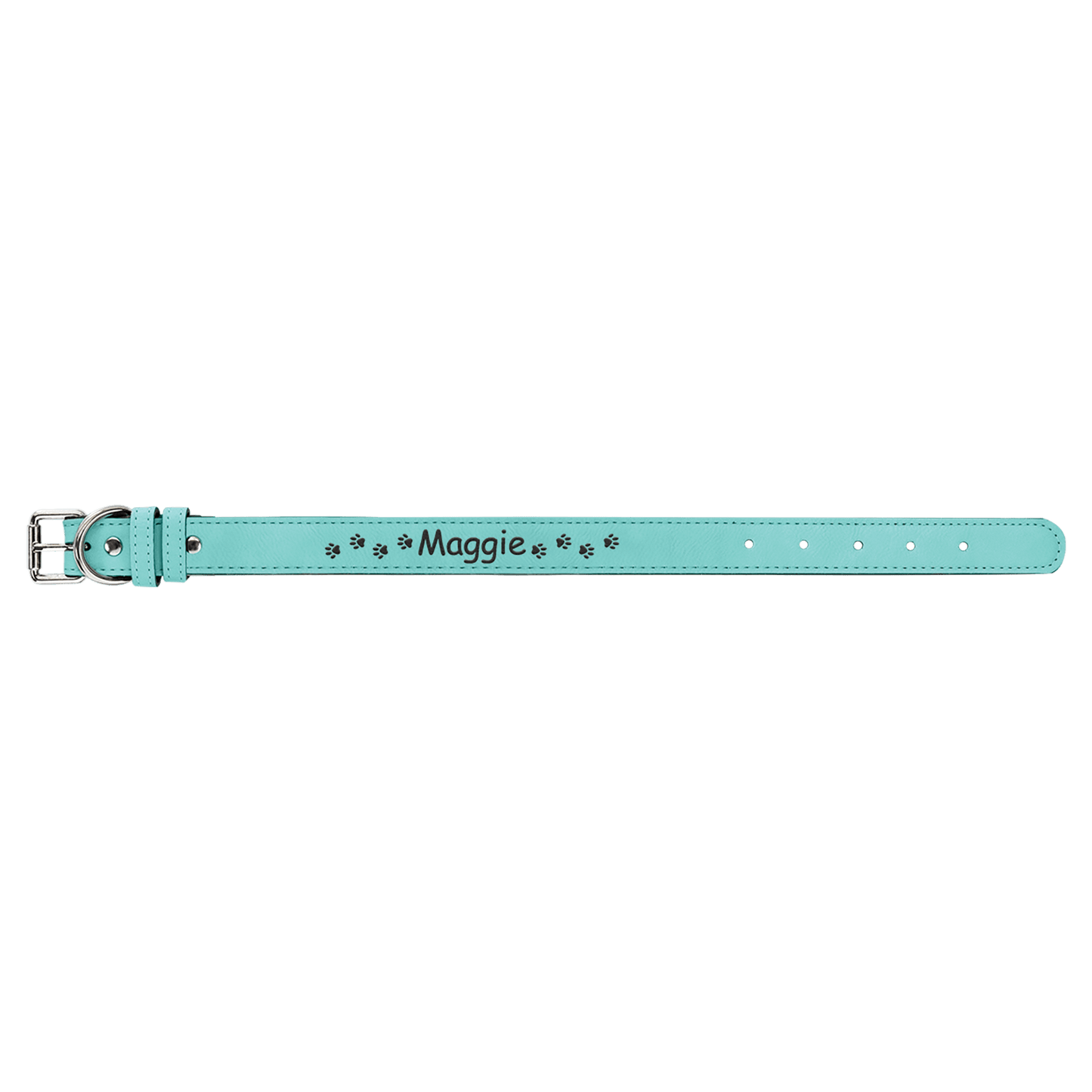 Teal small laser engraved leatherette dog collar personalized pet ID