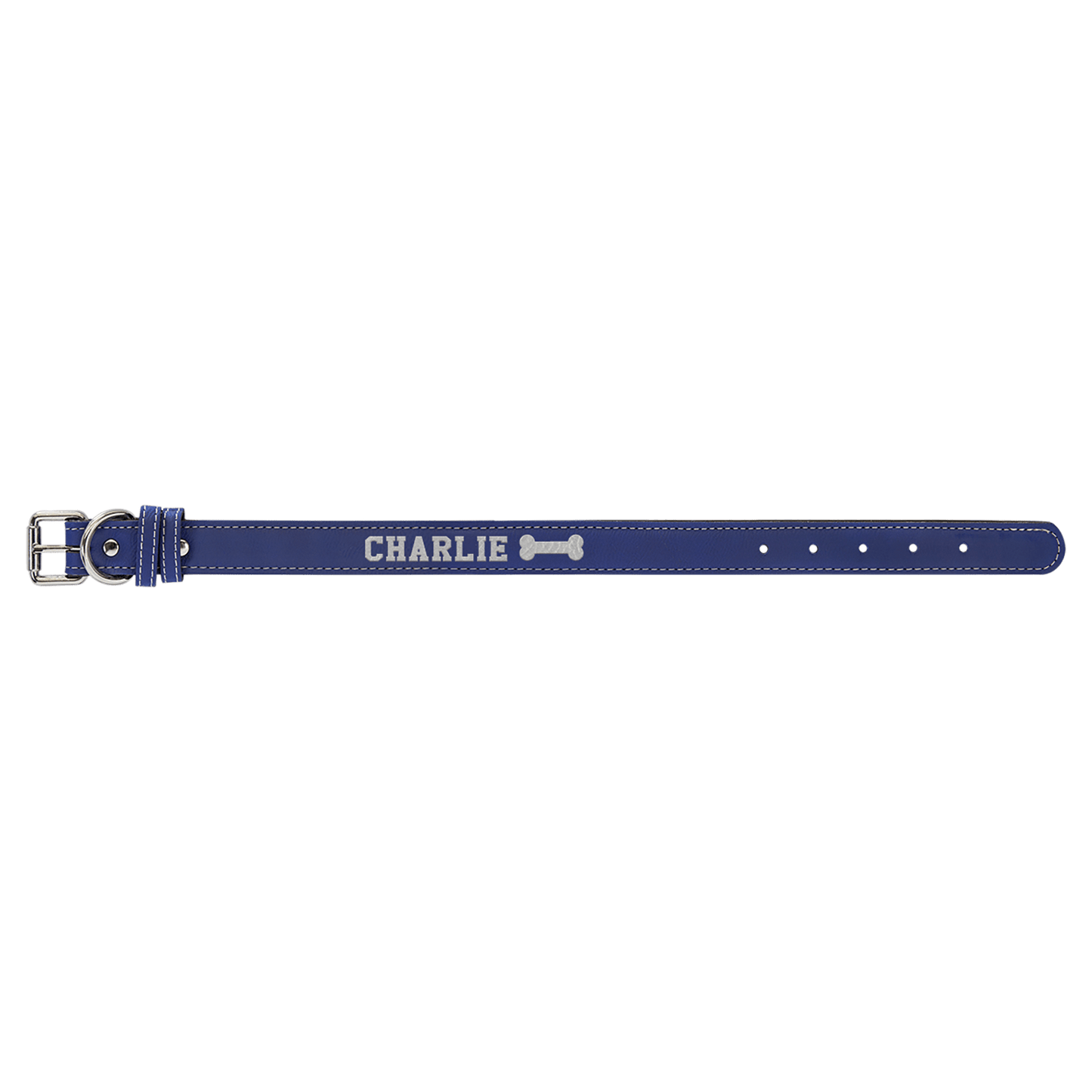 Blue/Silver small laser engraved leatherette dog collar personalized pet ID