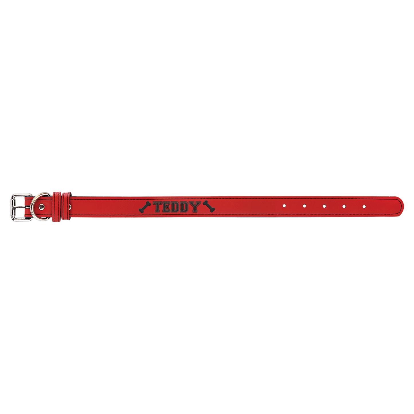 Red small laser engraved leatherette dog collar personalized pet ID