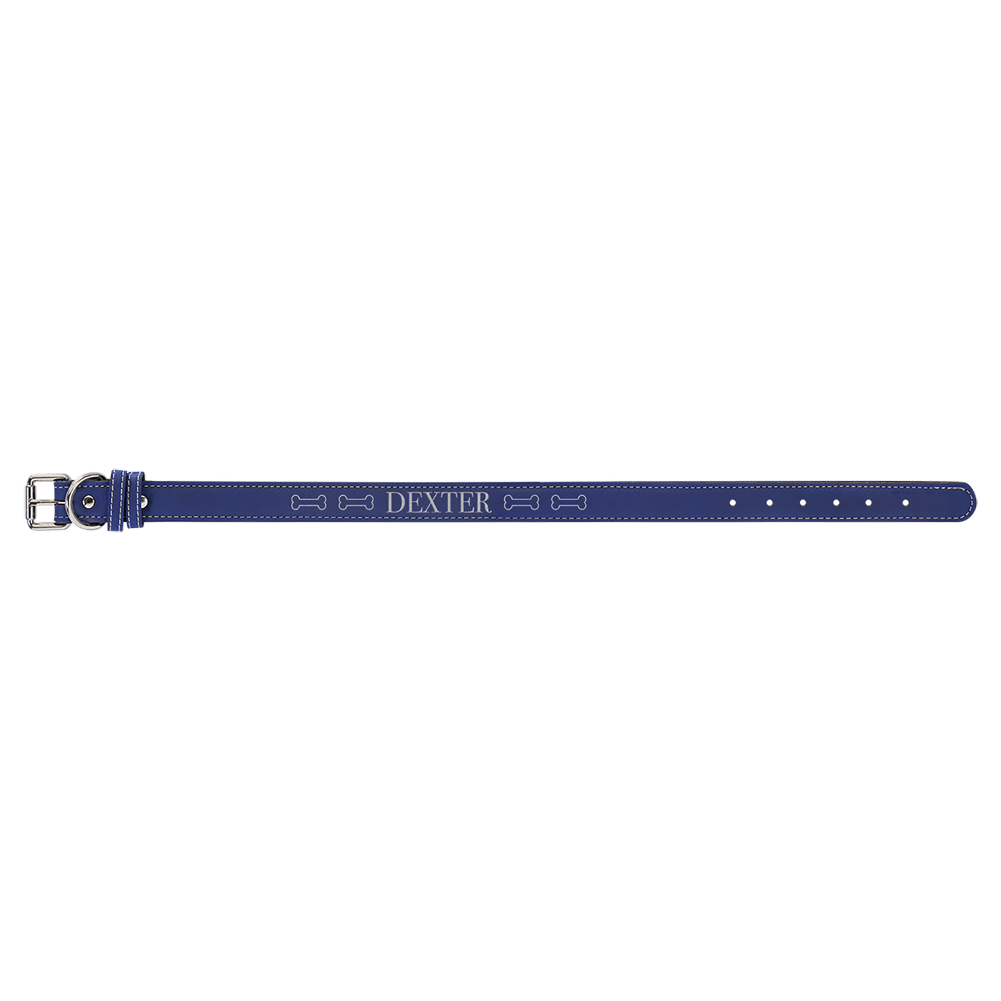 Blue/Silver large laser engraved leatherette dog collar personalized pet ID