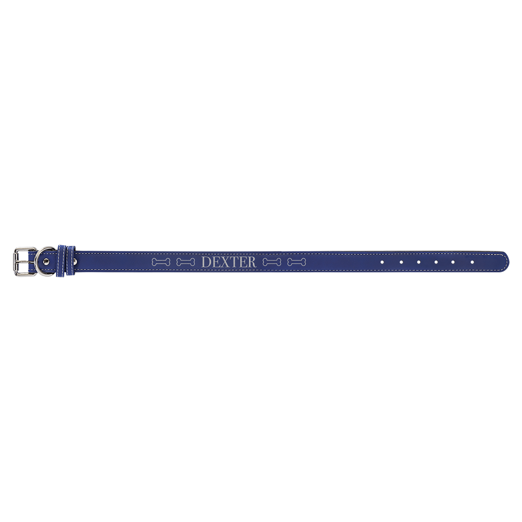 Blue/Silver large laser engraved leatherette dog collar personalized pet ID