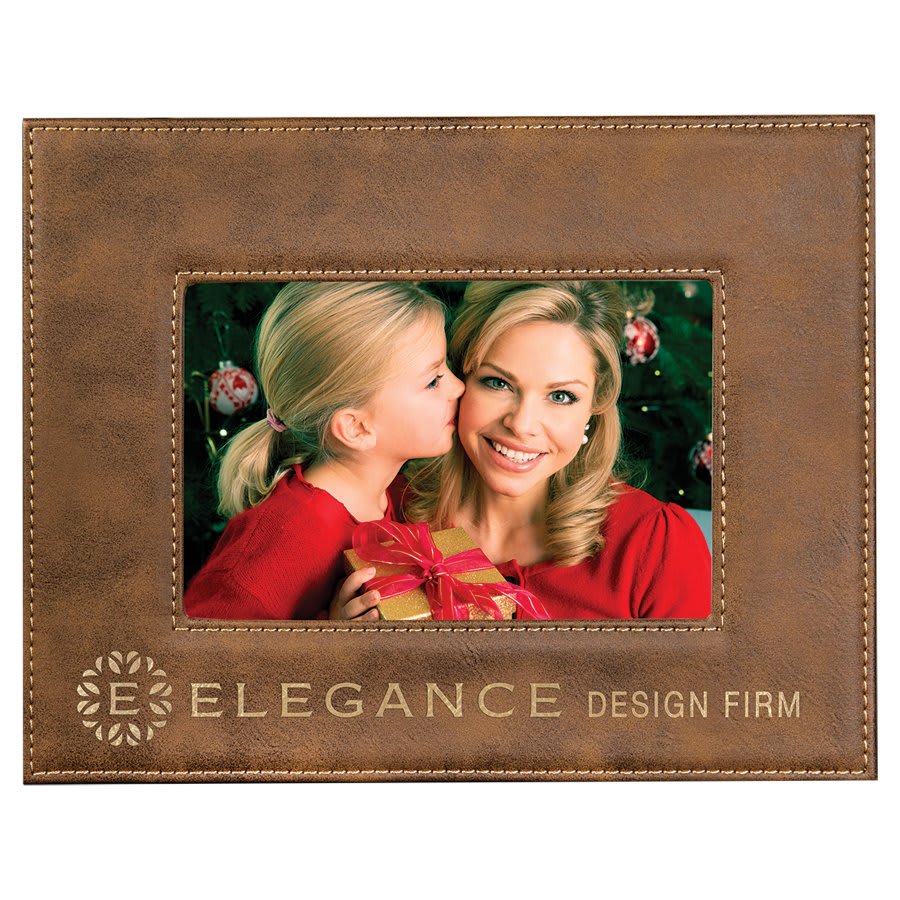 Rustic/Gold 4" x 6" laser engravable leatherette photo frame personalized gift