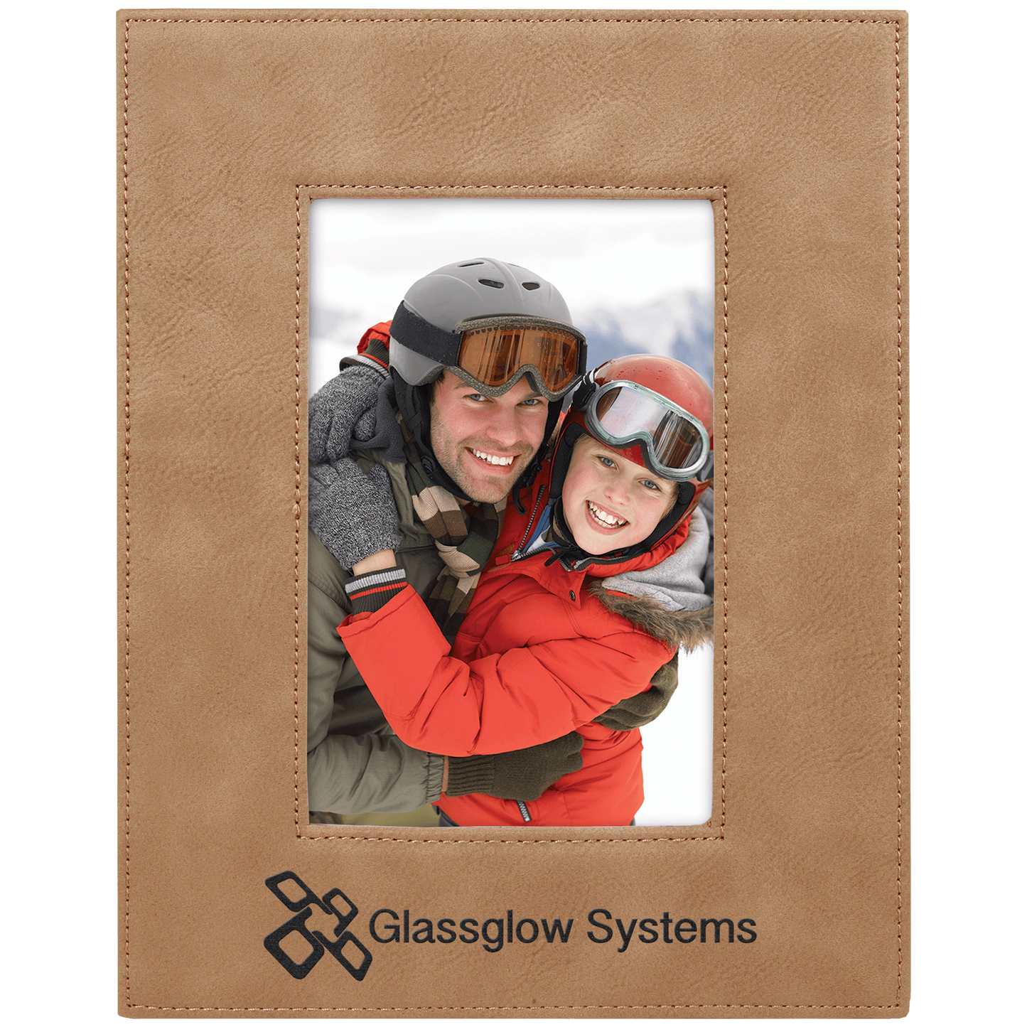 Light Brown 4" x 6" laser engravable leatherette photo frame personalized gift