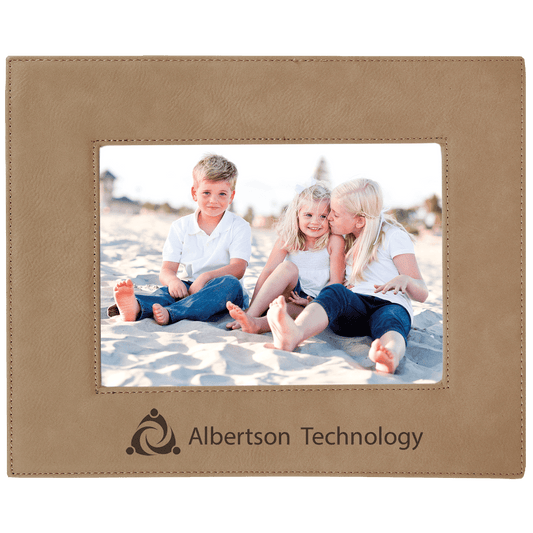Light Brown 5" x 7" laser engravable leatherette photo frame personalized gift