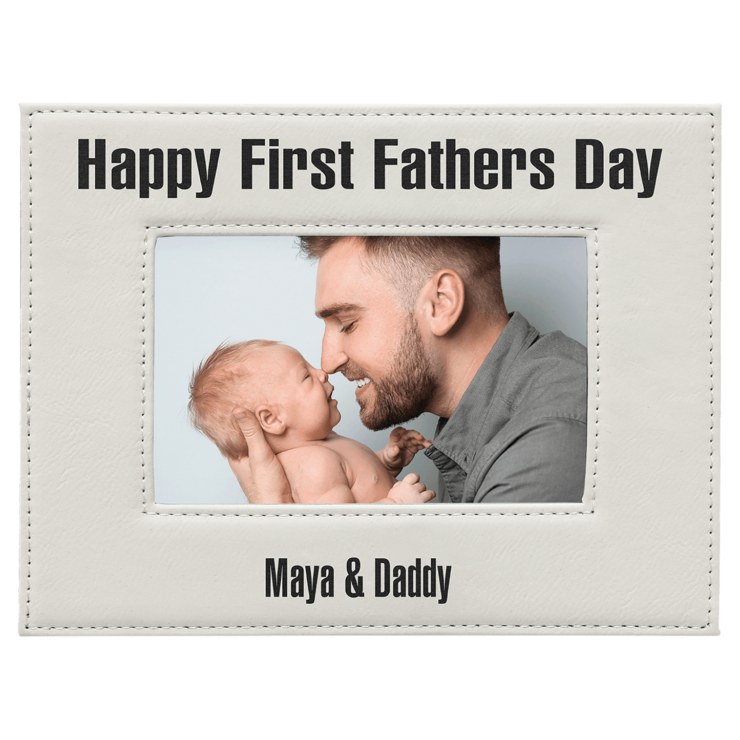 White/Black 4" x 6" laser engravable leatherette photo frame personalized gift