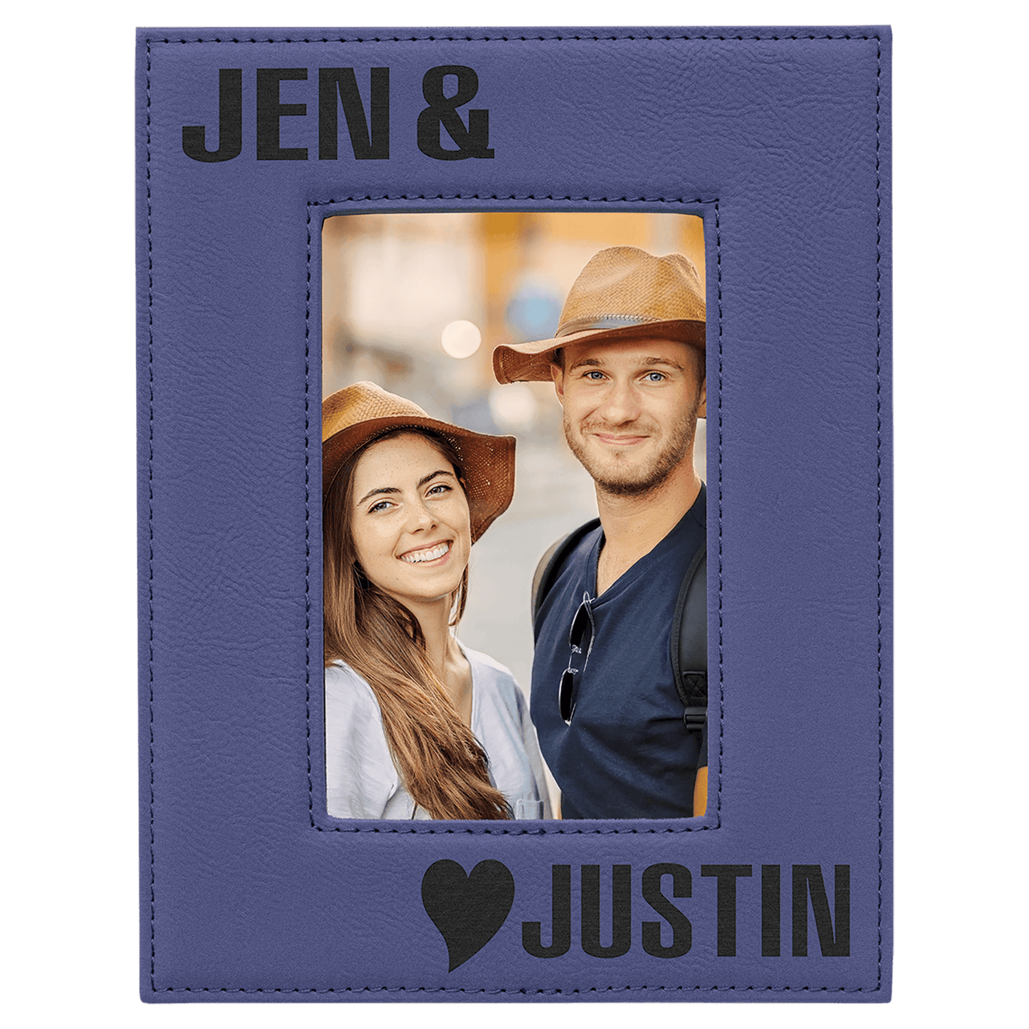 Purple 4" x 6" laser engravable leatherette photo frame personalized gift