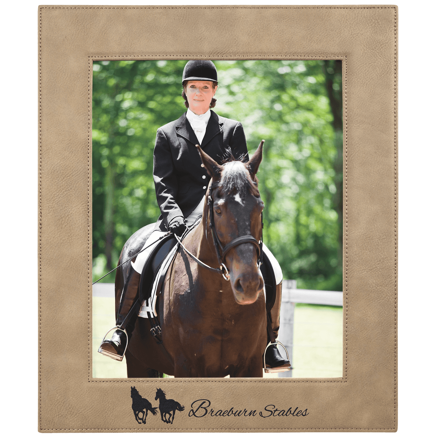 Light Brown 8" x 10" laser engravable leatherette photo frame personalized gift