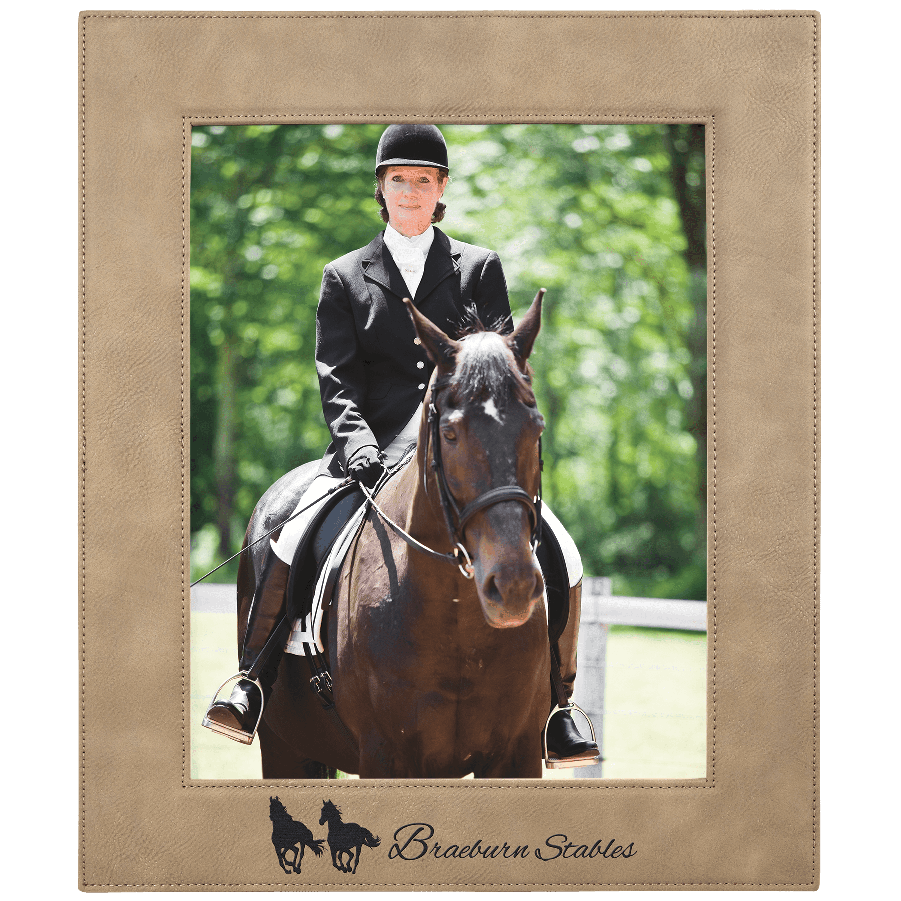 Light Brown 8" x 10" laser engravable leatherette photo frame personalized gift