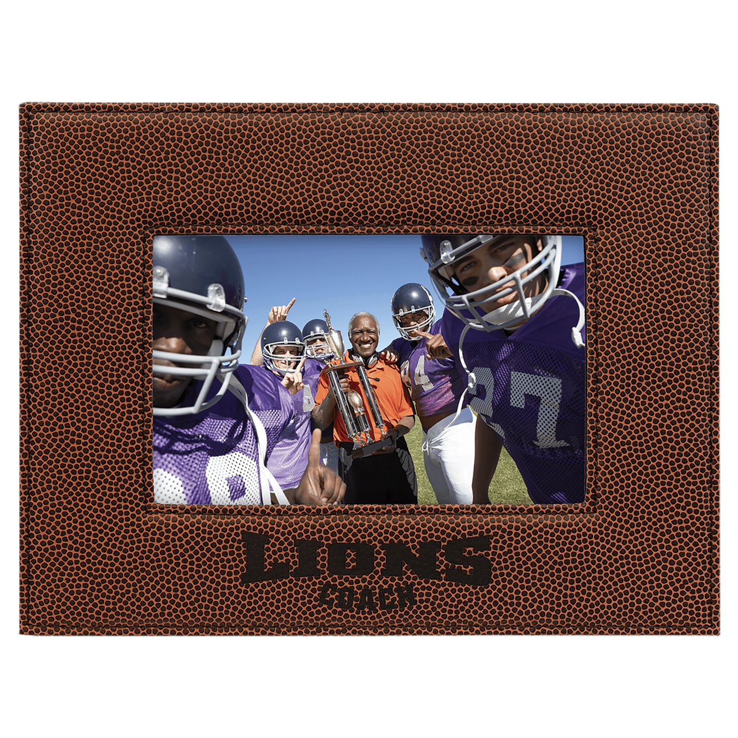 Football 4" x 6" laser engravable leatherette photo frame personalized gift