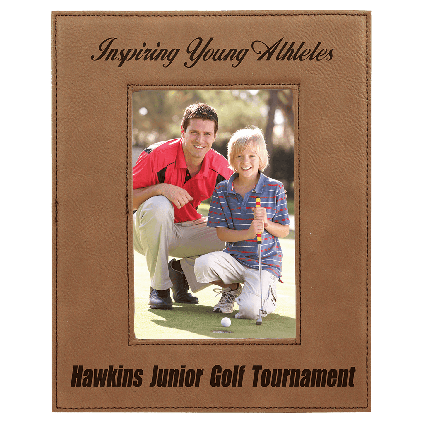 Dark Brown 4" x 6" laser engravable leatherette photo frame personalized gift
