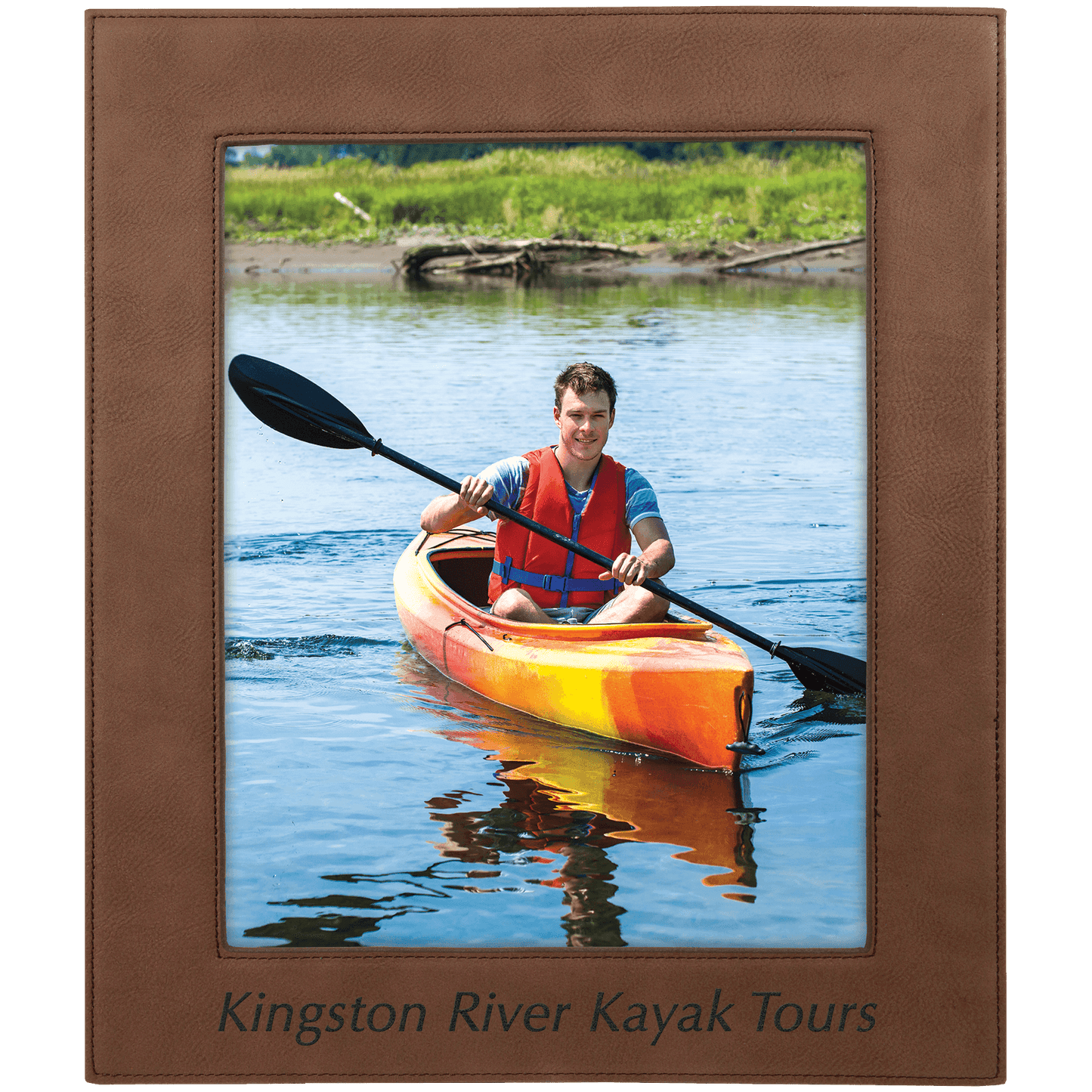 Dark Brown 8" x 10" laser engravable leatherette photo frame personalized gift