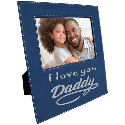 Blue/Silver 5" x 7" laser engravable leatherette photo frame personalized gift