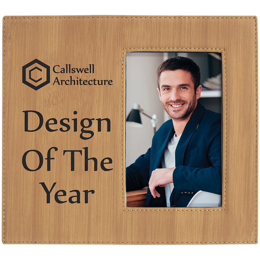 4" x 6" Bamboo Leatherette Photo Frame with 4 1/4" x 7 7/8" Engraving Area