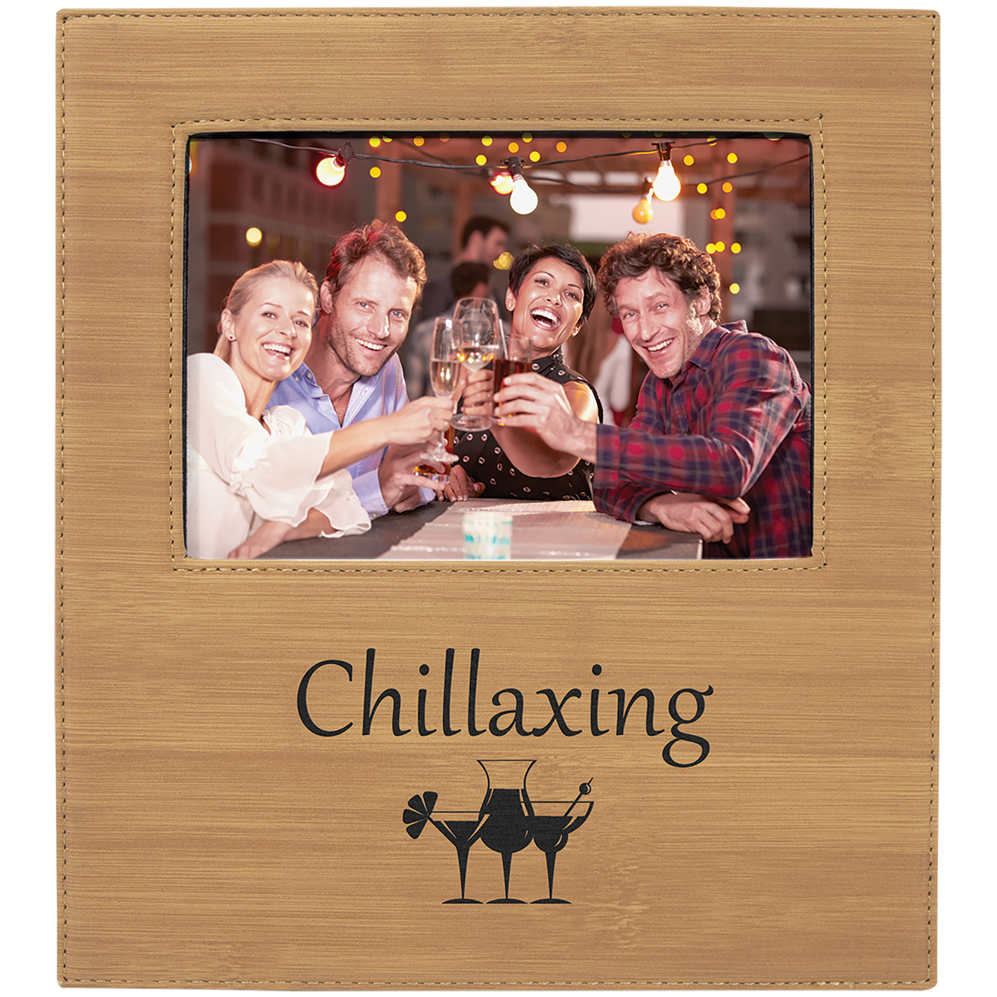 5" x 7" Bamboo  Leatherette Photo Frame with 4 1/2" x 9 Engraving Area