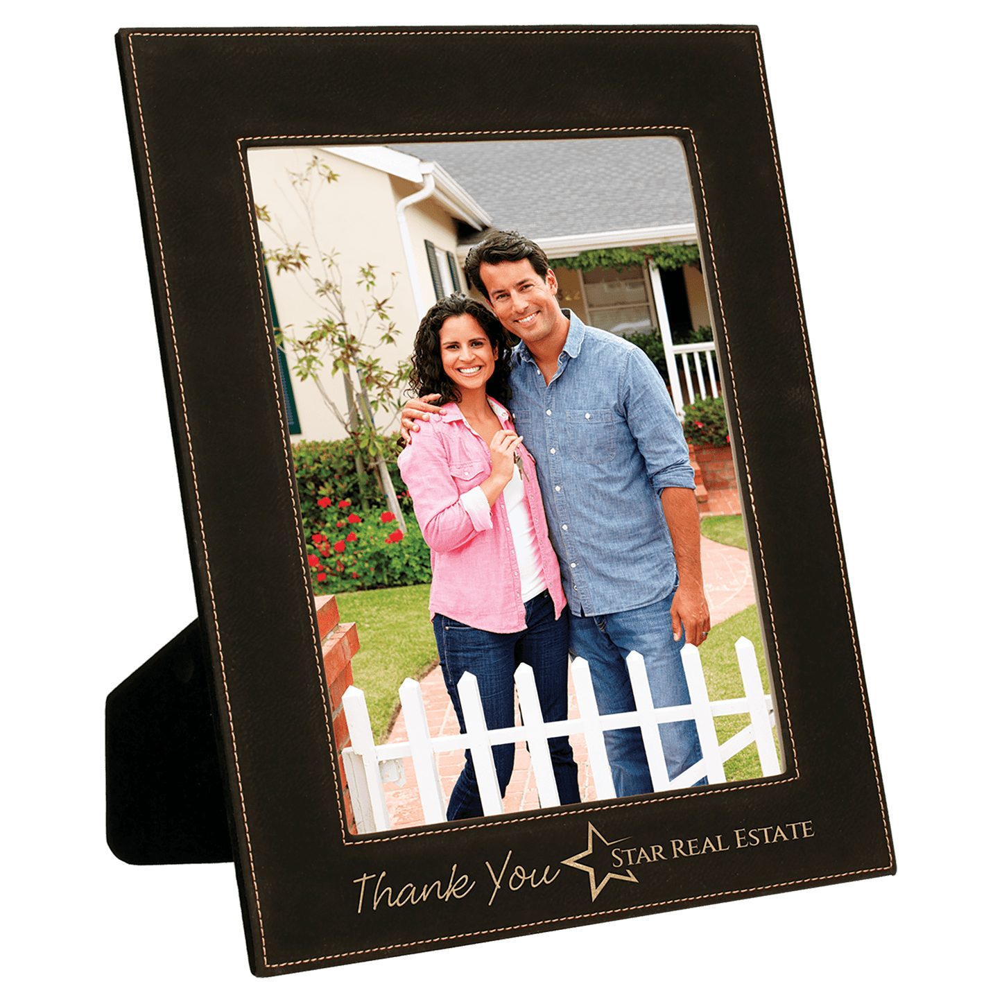 Black/Gold 8" x 10" laser engravable leatherette photo frame personalized gift