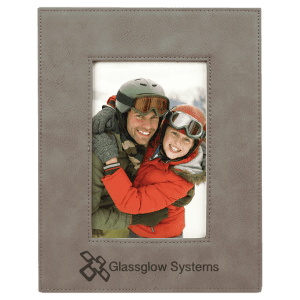 Gray 4" x 6" laser engravable leatherette photo frame personalized gift