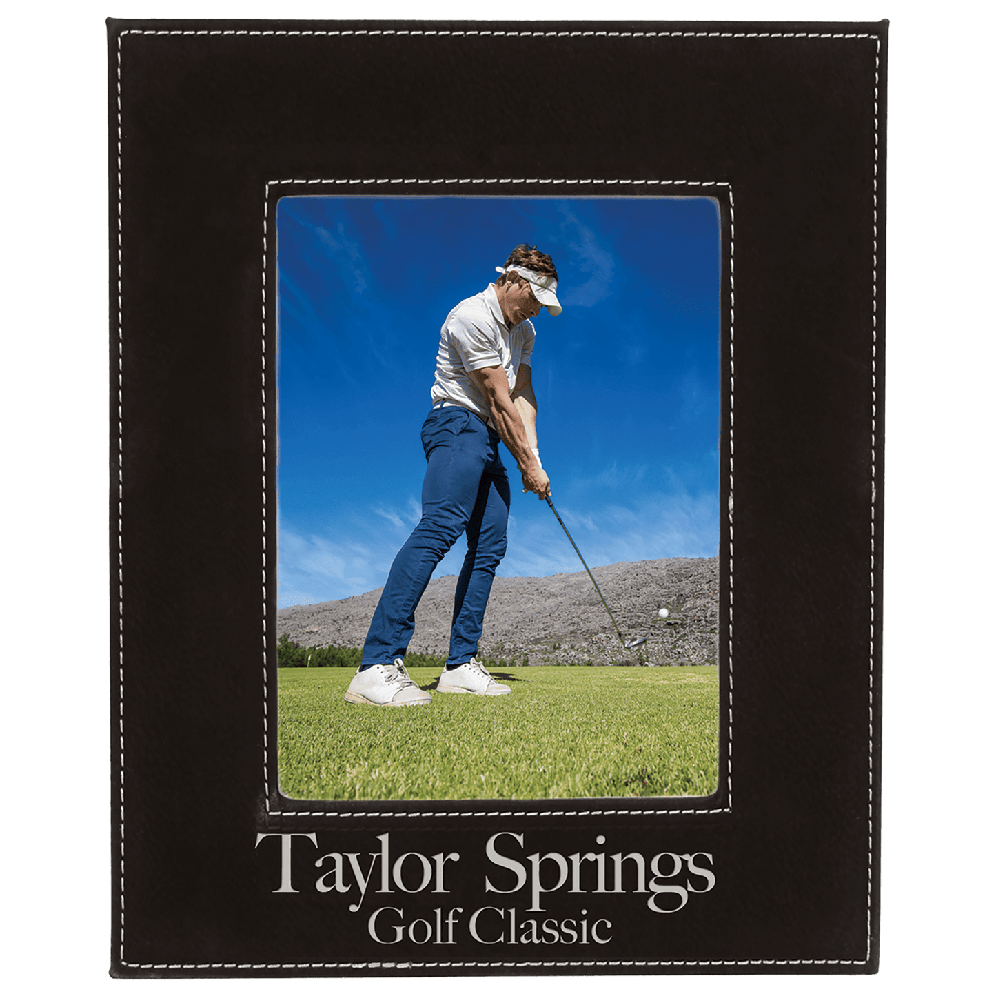Black/Silver 5" x 7" Laserable Leatherette Photo Frame