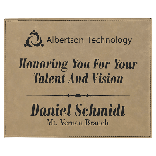 Light Brown 10 1/2" x 13" laser engravable leatherette award plaque