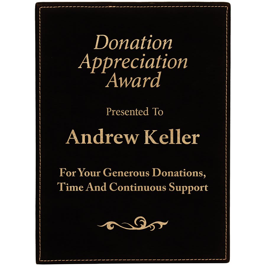 Black/Gold 9" x 12" laser engravable leatherette award plaque